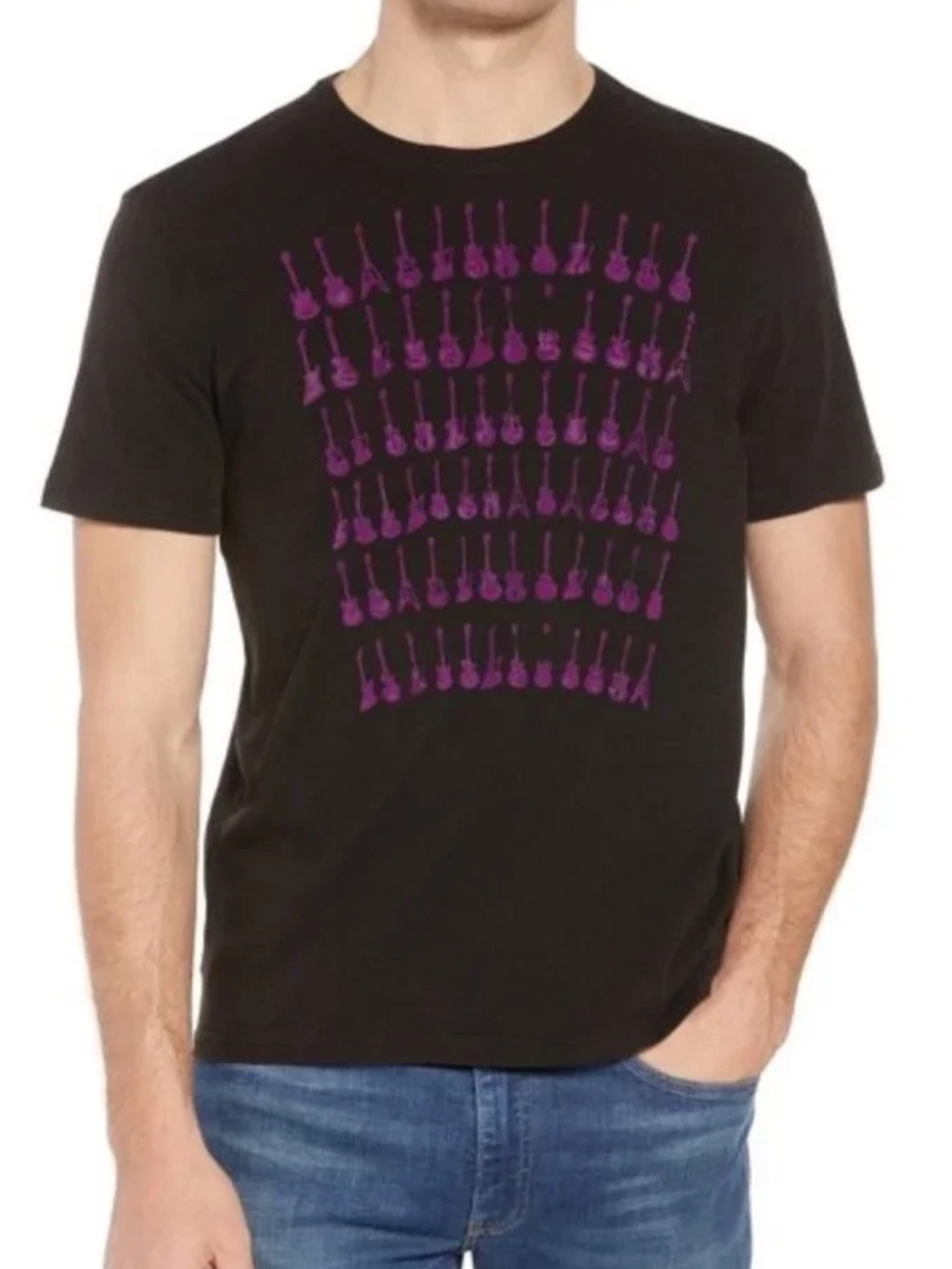 John Varvatos Black Purple Velvet Guitar Graphic T-
Shirt Small